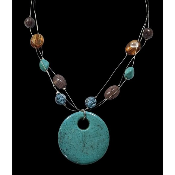 Bohemian Blue And Brown Beaded Pendant Necklace - Picture 2 of 5